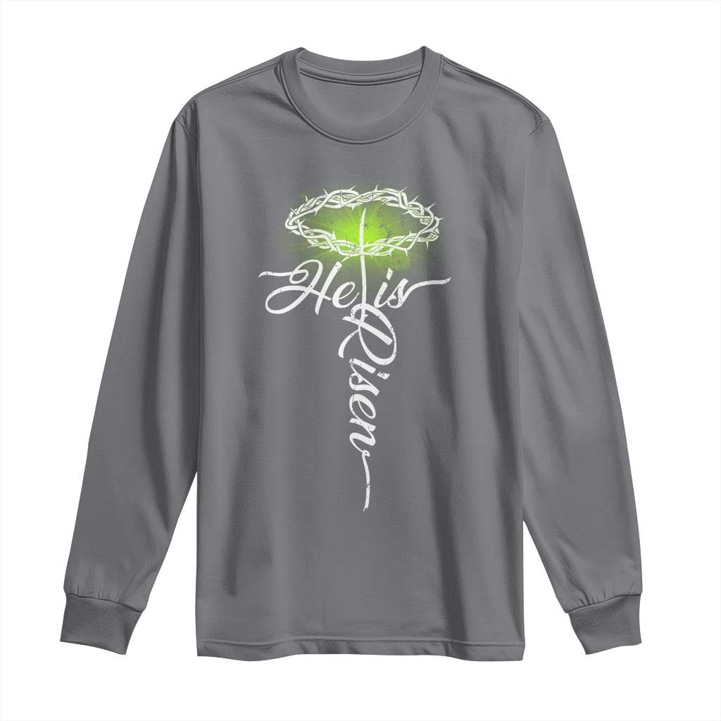 He Is Risen Long Sleeve Shirt Cross Jesus Religious Easter TS10 Charcoal Print Your Wear