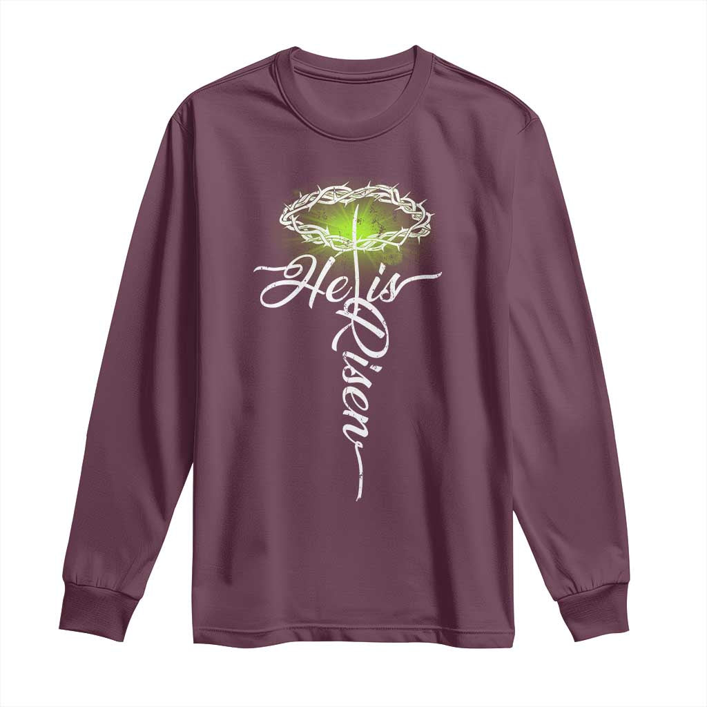 He Is Risen Long Sleeve Shirt Cross Jesus Religious Easter TS10 Maroon Print Your Wear