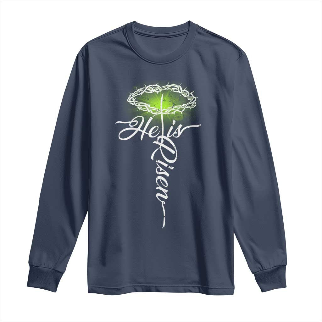 He Is Risen Long Sleeve Shirt Cross Jesus Religious Easter TS10 Navy Print Your Wear