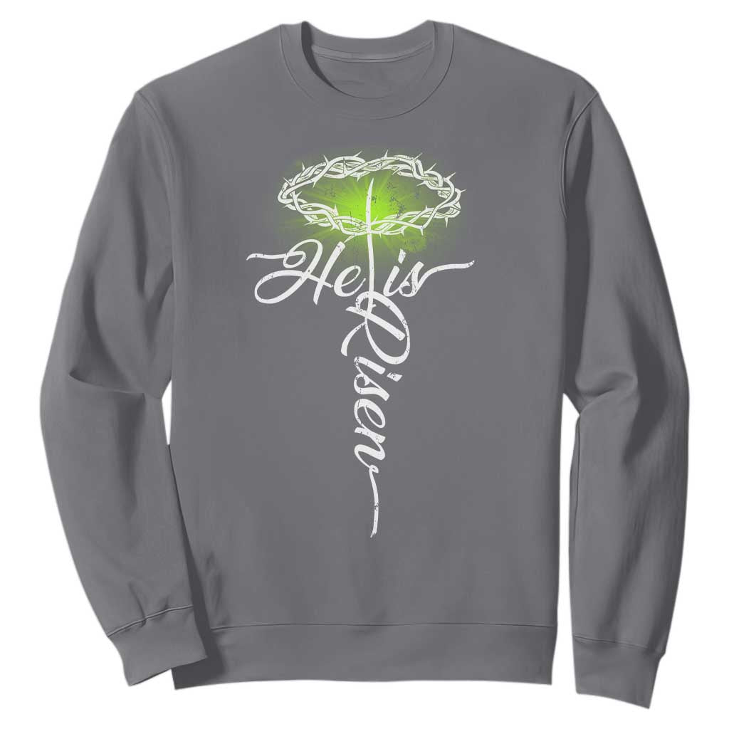 He Is Risen Sweatshirt Cross Jesus Religious Easter TS10 Charcoal Print Your Wear