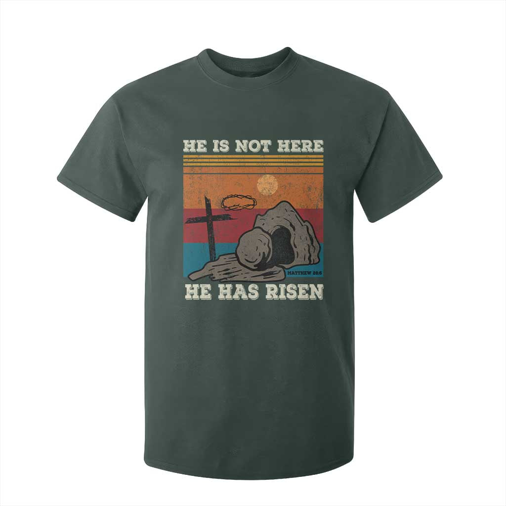 Jesus He is Risen T Shirt For Kid Matthew 28:6 Vintage Christian Easter TS10 Dark Forest Green Print Your Wear