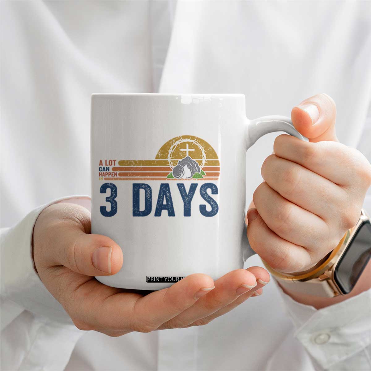 Easter A Lot Can Happen in 3 Days Coffee Mug Retro Religious Easter Christian TS10 Print Your Wear