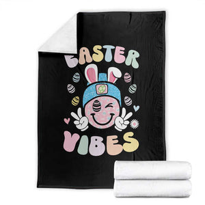 Groovy Easter Vibes Throw Blanket Retro Bunny Smile Eggs TS10 Black Print Your Wear