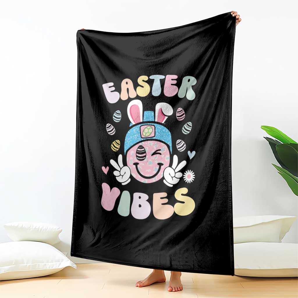 Groovy Easter Vibes Throw Blanket Retro Bunny Smile Eggs TS10 Print Your Wear