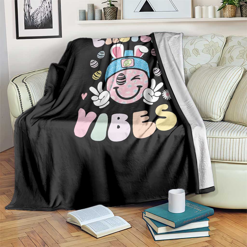 Groovy Easter Vibes Throw Blanket Retro Bunny Smile Eggs TS10 Print Your Wear