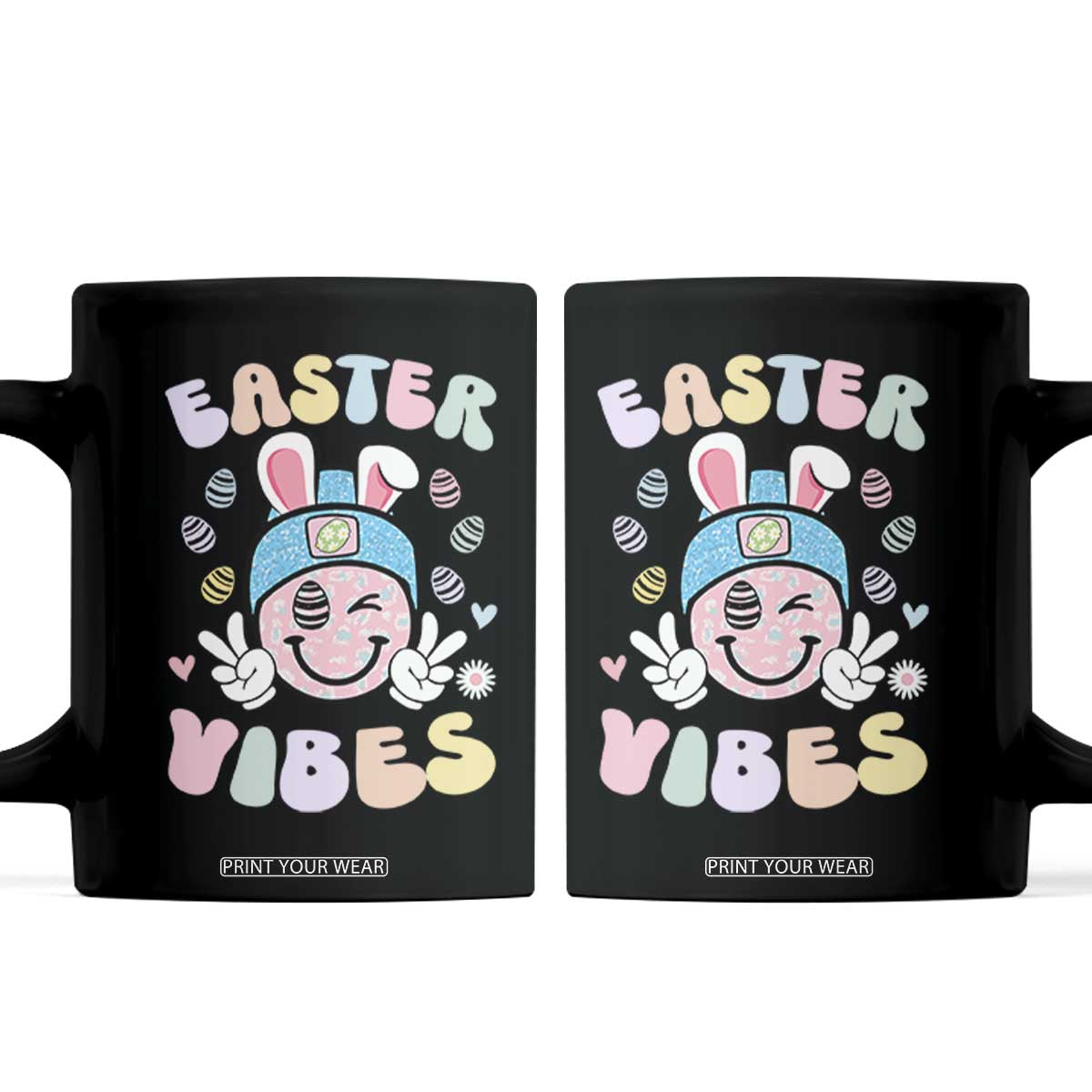 Groovy Easter Vibes Coffee Mug Retro Bunny Smile Eggs TS10 Black Print Your Wear