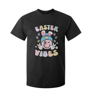 Groovy Easter Vibes T Shirt For Kid Retro Bunny Smile Eggs TS10 Black Print Your Wear