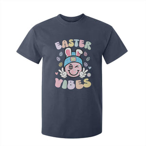 Groovy Easter Vibes T Shirt For Kid Retro Bunny Smile Eggs TS10 Navy Print Your Wear