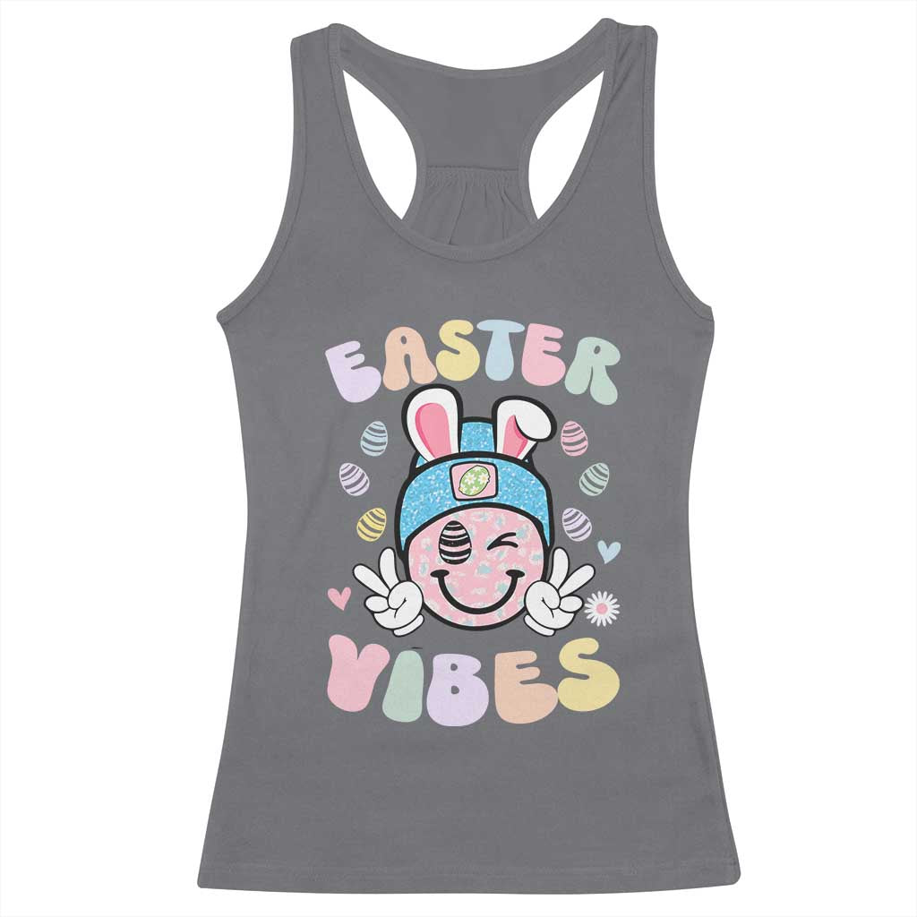 Groovy Easter Vibes Racerback Tank Top Retro Bunny Smile Eggs TS10 Charcoal Print Your Wear