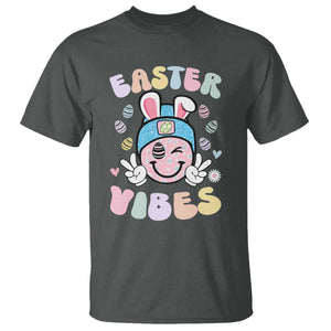 Groovy Easter Vibes T Shirt Retro Bunny Smile Eggs TS10 Dark Heather Print Your Wear