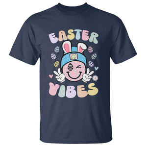Groovy Easter Vibes T Shirt Retro Bunny Smile Eggs TS10 Navy Print Your Wear