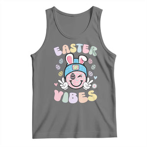 Groovy Easter Vibes Tank Top Retro Bunny Smile Eggs TS10 Black Heather Print Your Wear