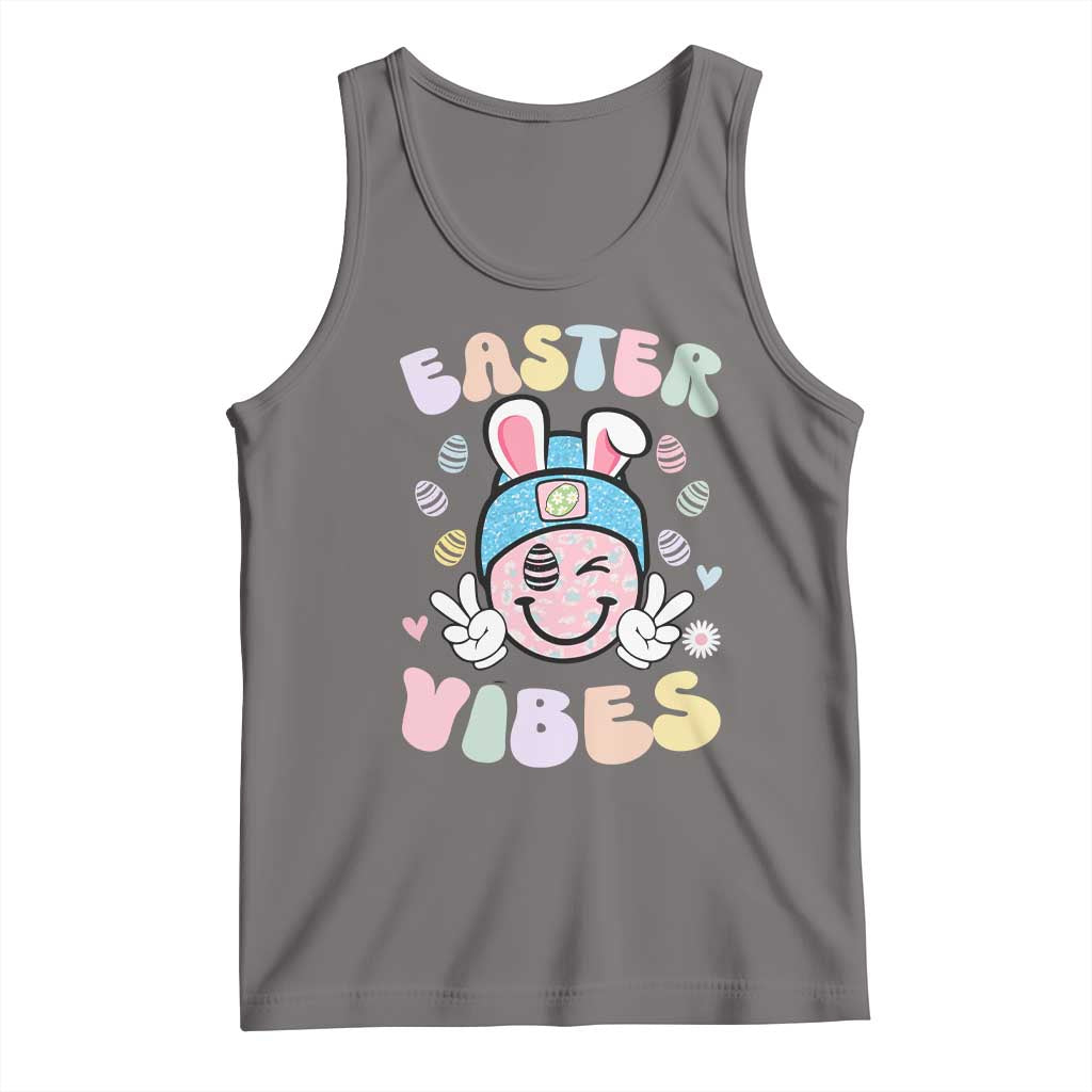 Groovy Easter Vibes Tank Top Retro Bunny Smile Eggs TS10 Deep Heather Print Your Wear