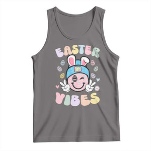 Groovy Easter Vibes Tank Top Retro Bunny Smile Eggs TS10 Deep Heather Print Your Wear