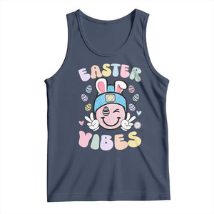 Groovy Easter Vibes Tank Top Retro Bunny Smile Eggs TS10 Navy Print Your Wear