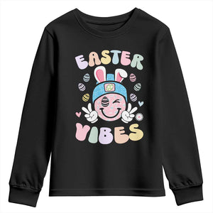 Groovy Easter Vibes Youth Sweatshirt Retro Bunny Smile Eggs TS10 Black Print Your Wear
