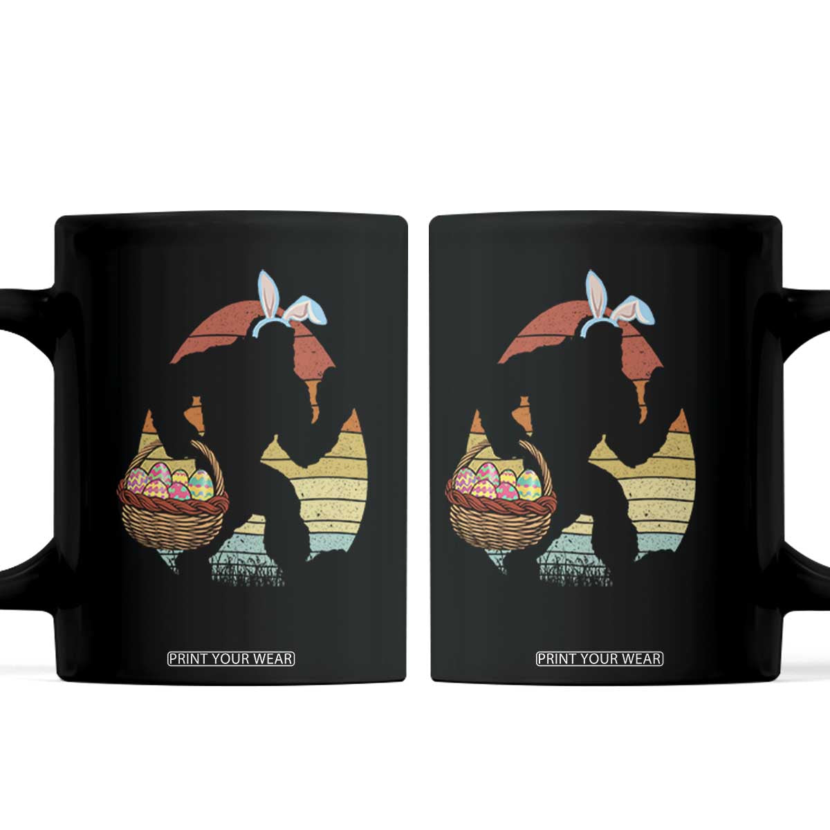 Bigfoot Easter Coffee Mug Bunny Sasquatch Eggs Retro TS10 Black Print Your Wear