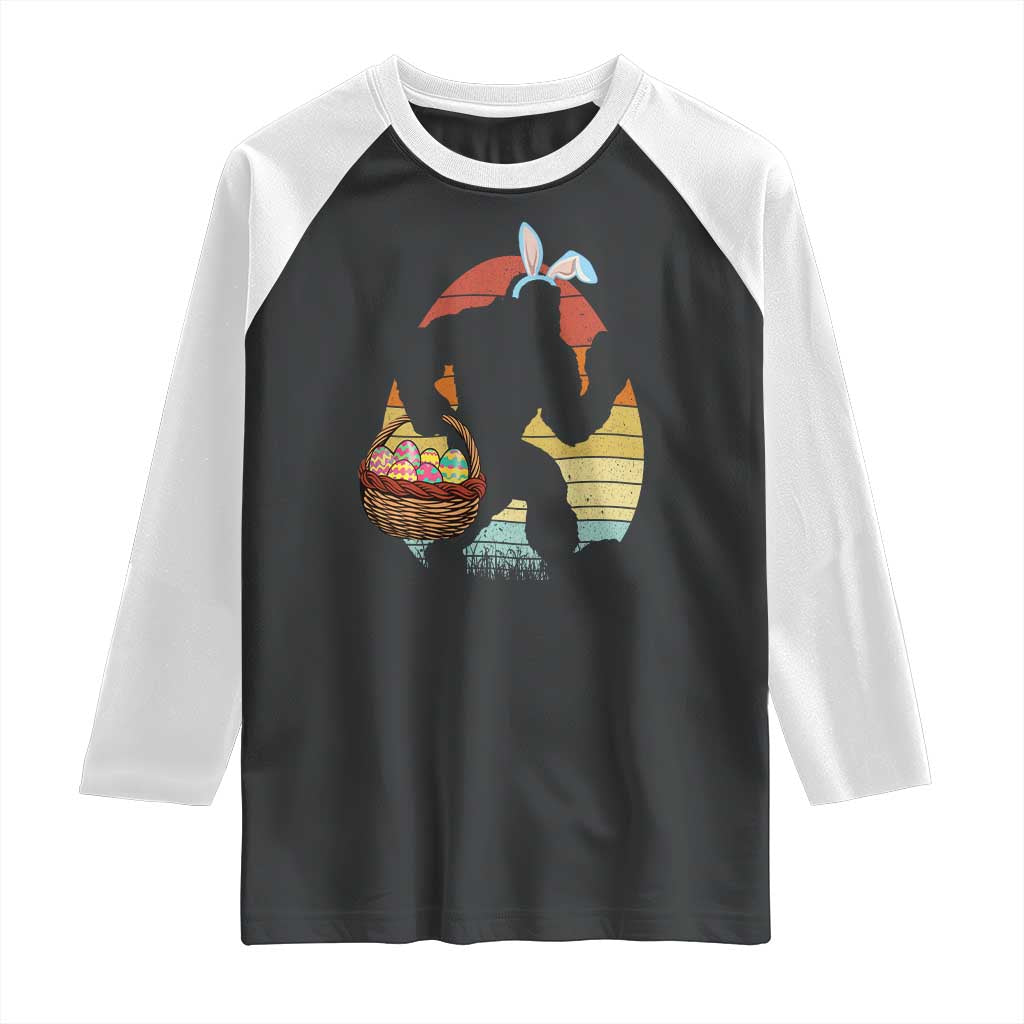 Bigfoot Easter Raglan Shirt Bunny Sasquatch Eggs Retro TS10 Black White Print Your Wear