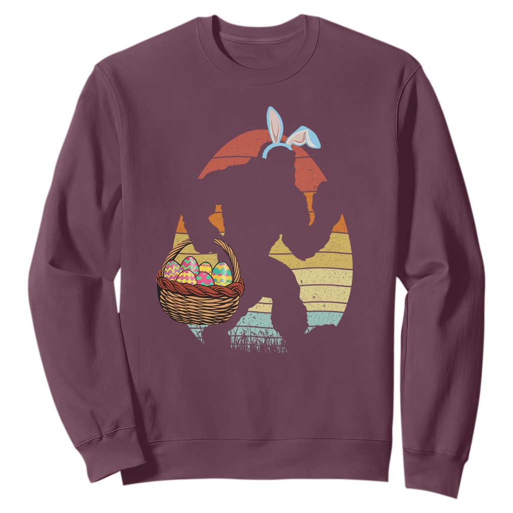 Bigfoot Easter Sweatshirt Bunny Sasquatch Eggs Retro TS10 Maroon Print Your Wear