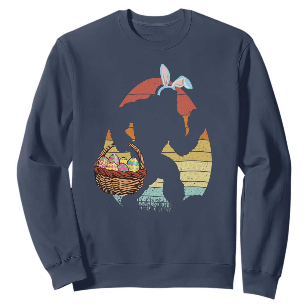 Bigfoot Easter Sweatshirt Bunny Sasquatch Eggs Retro TS10 Navy Print Your Wear