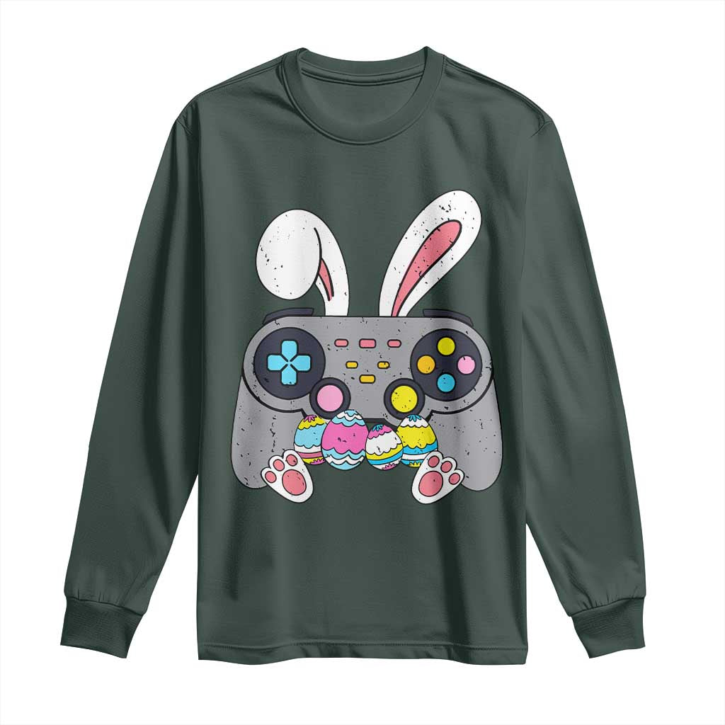 Easter Video Game Long Sleeve Shirt Bunny Eggs Gaming Gamer TS10 Dark Forest Green Print Your Wear