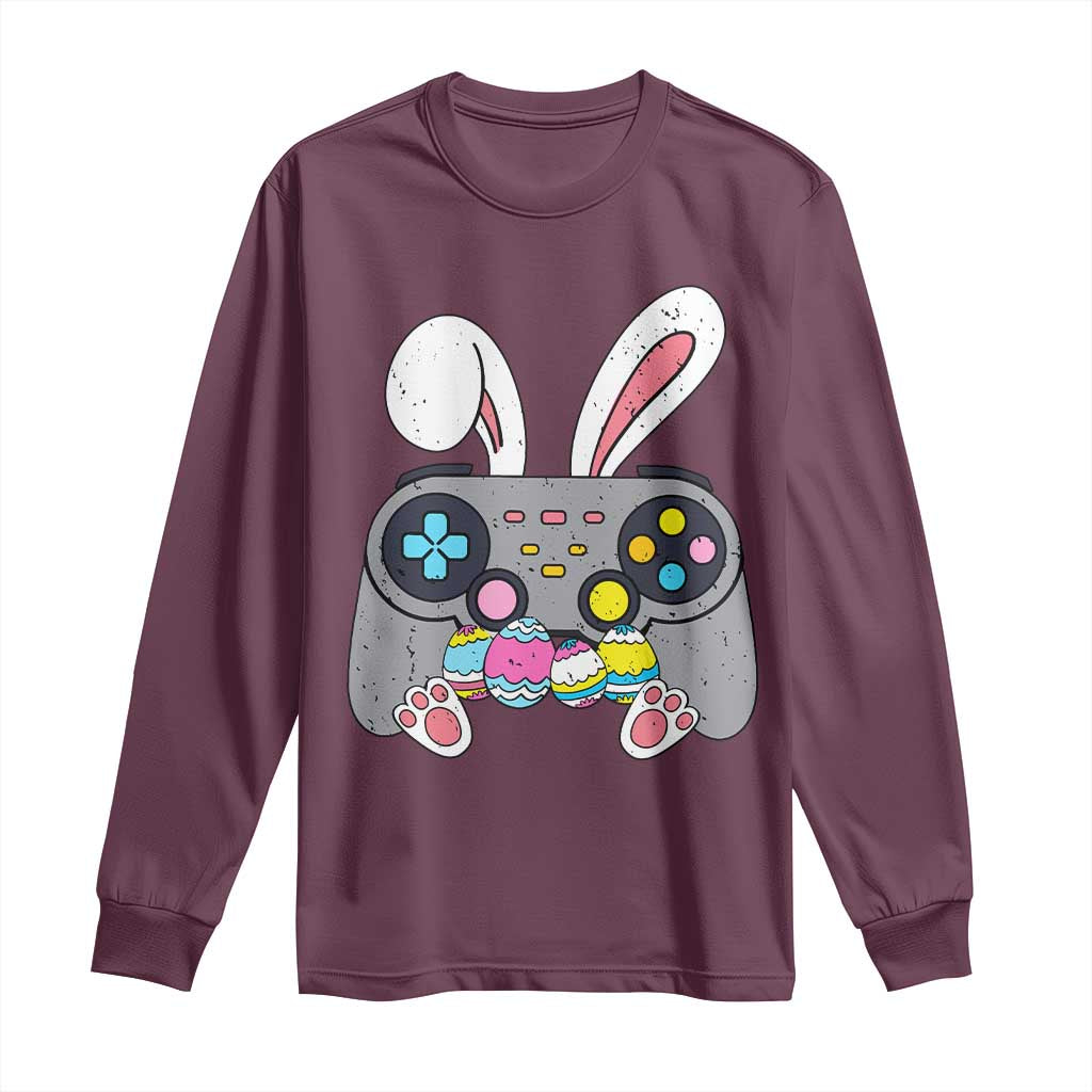 Easter Video Game Long Sleeve Shirt Bunny Eggs Gaming Gamer TS10 Maroon Print Your Wear