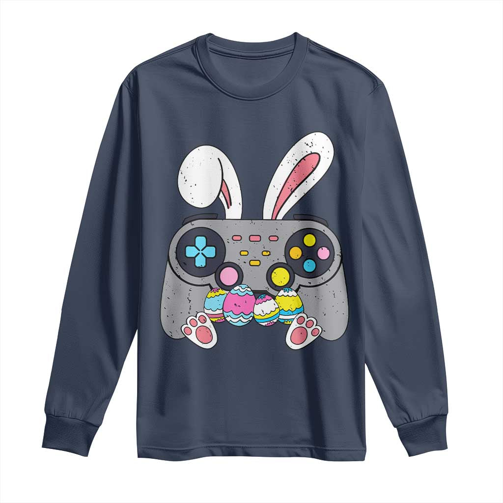 Easter Video Game Long Sleeve Shirt Bunny Eggs Gaming Gamer TS10 Navy Print Your Wear