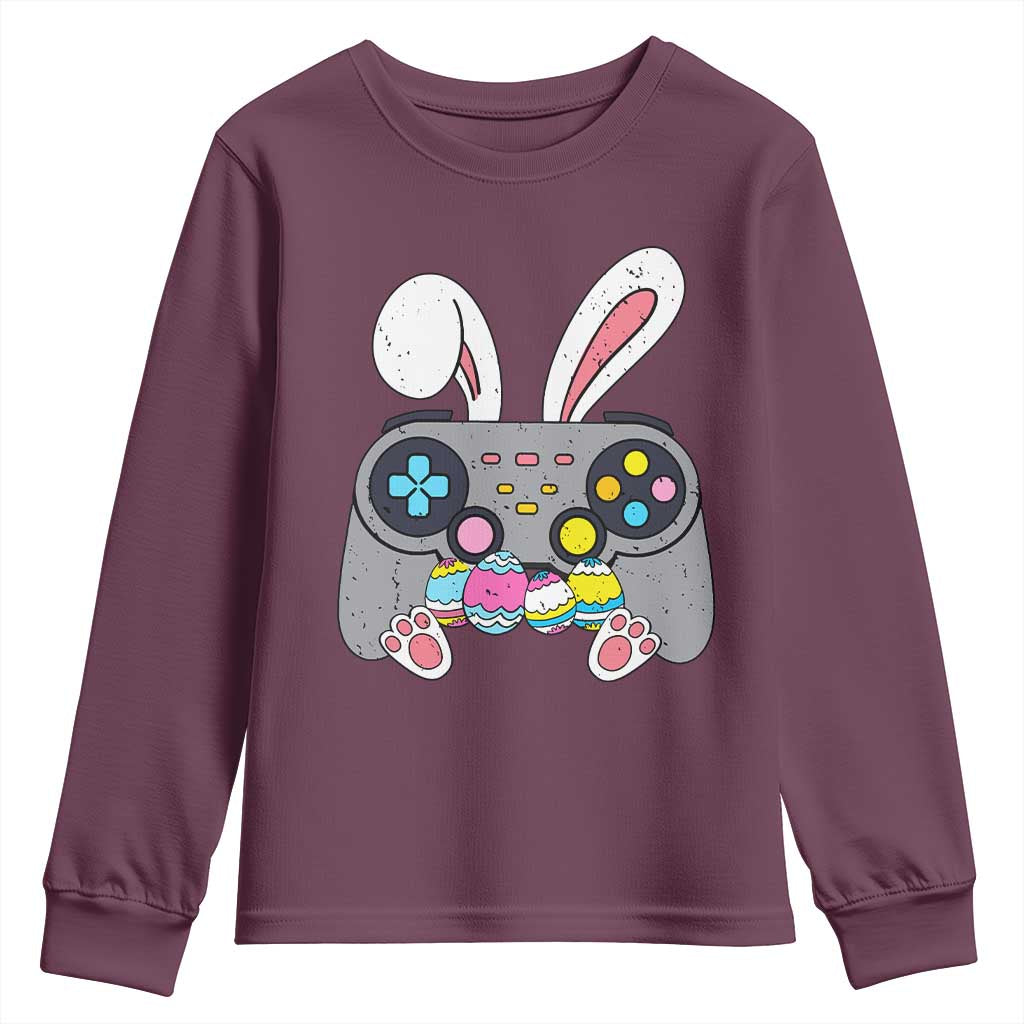 Easter Video Game Youth Sweatshirt Bunny Eggs Gaming Gamer TS10 Maroon Print Your Wear