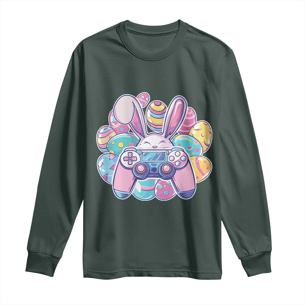 Easter Video Game Long Sleeve Shirt Cute Bunny Eggs Gaming Gamer TS10 Dark Forest Green Print Your Wear