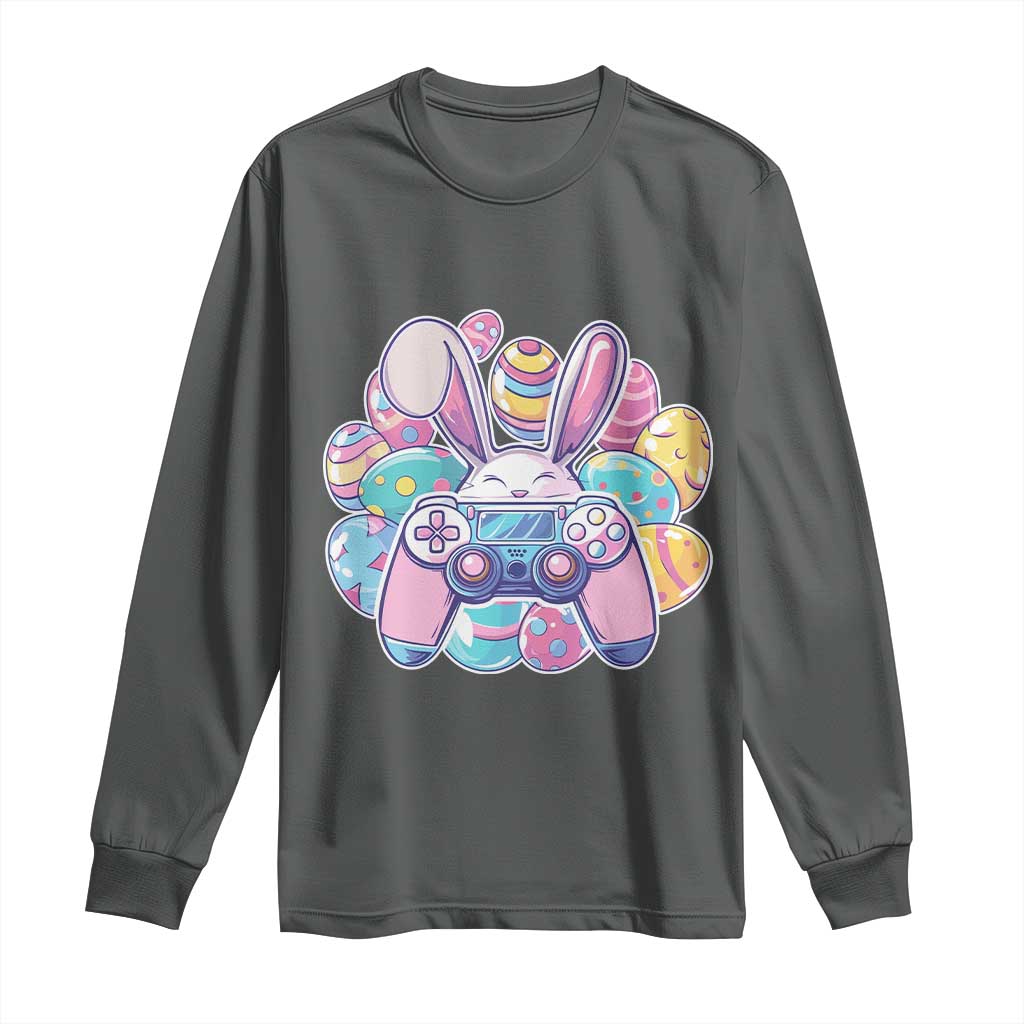 Easter Video Game Long Sleeve Shirt Cute Bunny Eggs Gaming Gamer TS10 Dark Heather Print Your Wear
