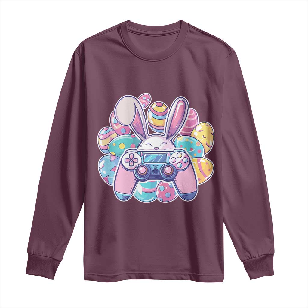 Easter Video Game Long Sleeve Shirt Cute Bunny Eggs Gaming Gamer TS10 Maroon Print Your Wear