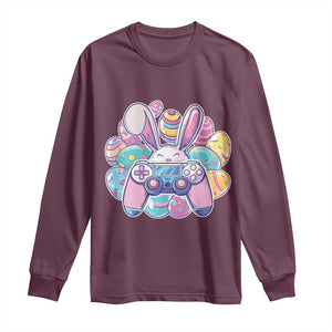 Easter Video Game Long Sleeve Shirt Cute Bunny Eggs Gaming Gamer TS10 Maroon Print Your Wear