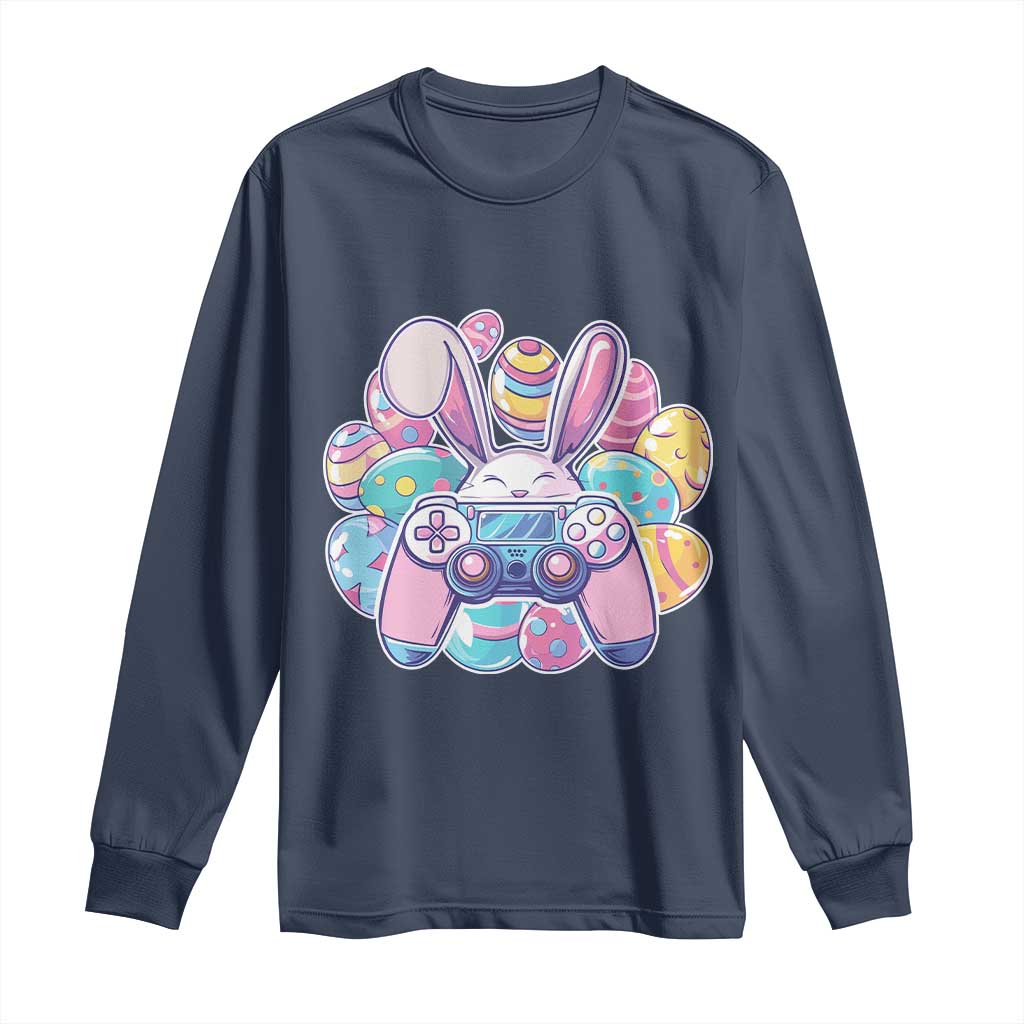 Easter Video Game Long Sleeve Shirt Cute Bunny Eggs Gaming Gamer TS10 Navy Print Your Wear