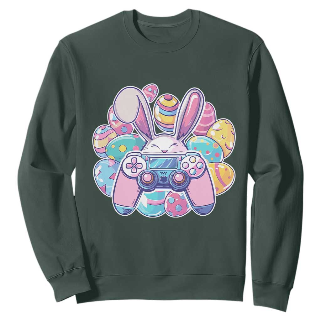 Easter Video Game Sweatshirt Cute Bunny Eggs Gaming Gamer TS10 Dark Forest Green Print Your Wear