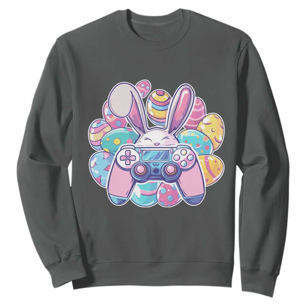 Easter Video Game Sweatshirt Cute Bunny Eggs Gaming Gamer TS10 Dark Heather Print Your Wear