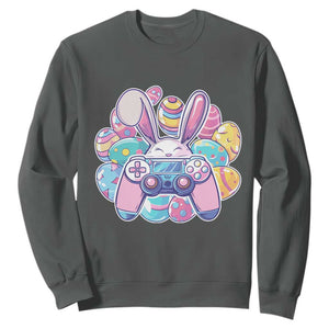 Easter Video Game Sweatshirt Cute Bunny Eggs Gaming Gamer TS10 Dark Heather Print Your Wear