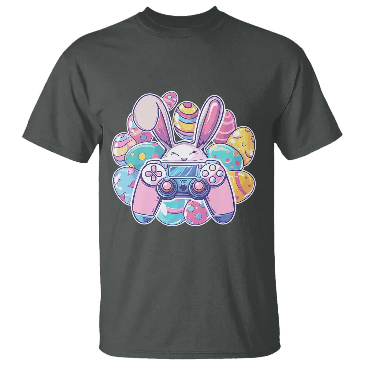 Easter Video Game T Shirt Cute Bunny Eggs Gaming Gamer TS10 Dark Heather Print Your Wear