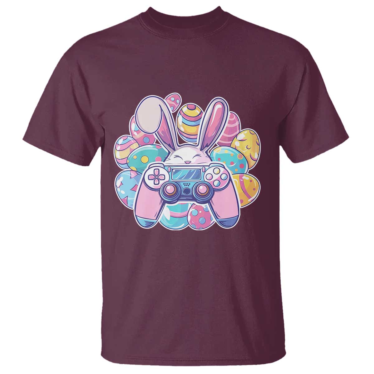 Easter Video Game T Shirt Cute Bunny Eggs Gaming Gamer TS10 Maroon Print Your Wear
