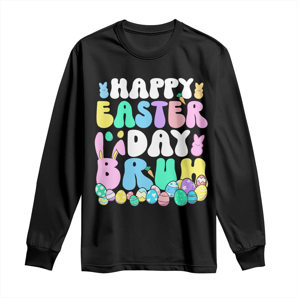 Bruh Easter Long Sleeve Shirt Teens Boys Kids Cute Bunny Eggs TS10 Black Print Your Wear