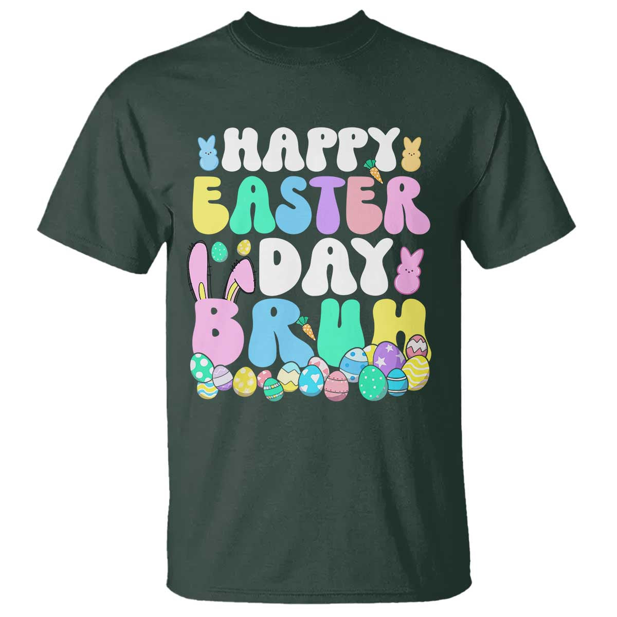 Bruh Easter T Shirt Teens Boys Kids Cute Bunny Eggs TS10 Dark Forest Green Print Your Wear