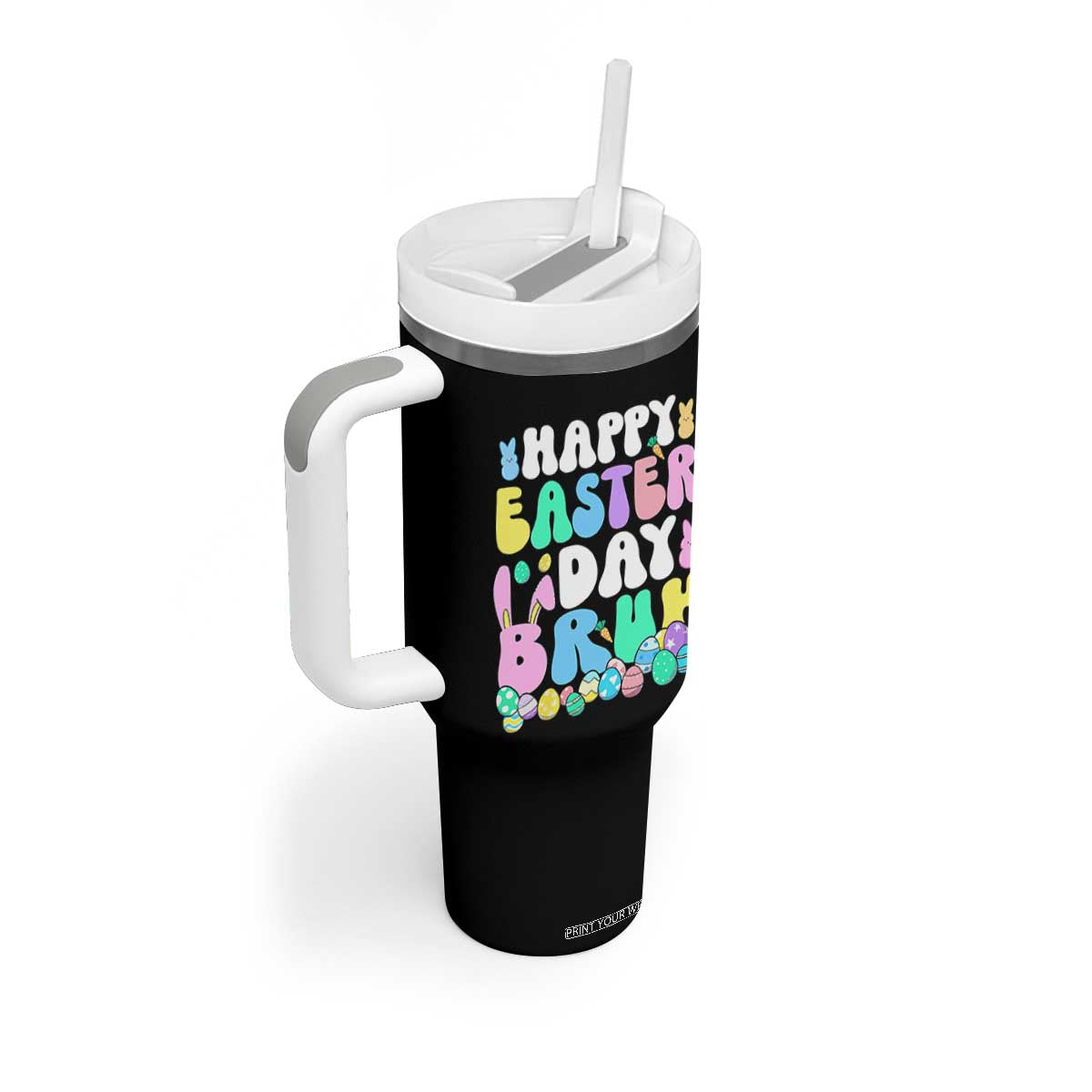 Bruh Easter Tumbler With Handle Teens Boys Kids Cute Bunny Eggs TS10 Print Your Wear