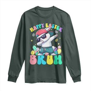 Bruh Easter Long Sleeve Shirt Funny Bunny Dab Rabbit Dance TS10 Dark Forest Green Print Your Wear