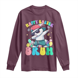 Bruh Easter Long Sleeve Shirt Funny Bunny Dab Rabbit Dance TS10 Maroon Print Your Wear