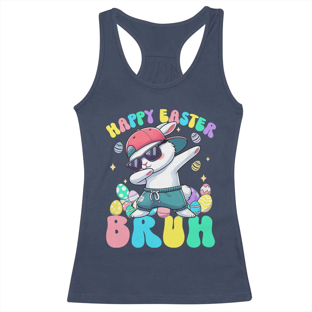 Bruh Easter Racerback Tank Top Funny Bunny Dab Rabbit Dance TS10 Navy Print Your Wear