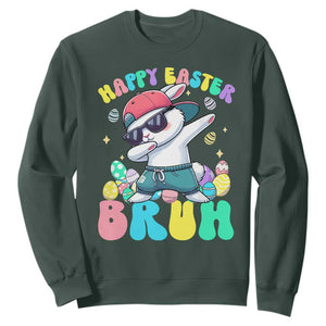 Bruh Easter Sweatshirt Funny Bunny Dab Rabbit Dance TS10 Dark Forest Green Print Your Wear