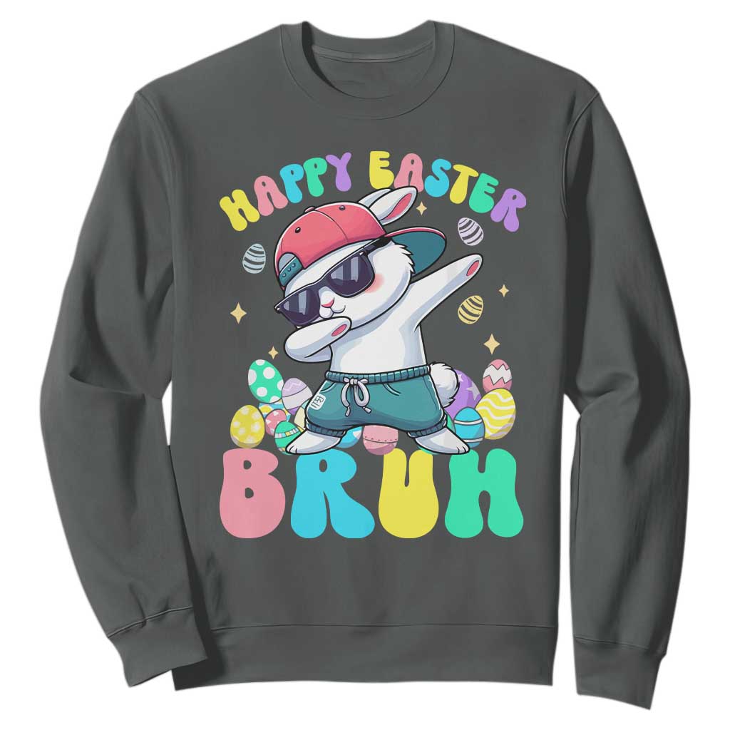 Bruh Easter Sweatshirt Funny Bunny Dab Rabbit Dance TS10 Dark Heather Print Your Wear