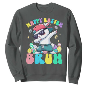 Bruh Easter Sweatshirt Funny Bunny Dab Rabbit Dance TS10 Dark Heather Print Your Wear