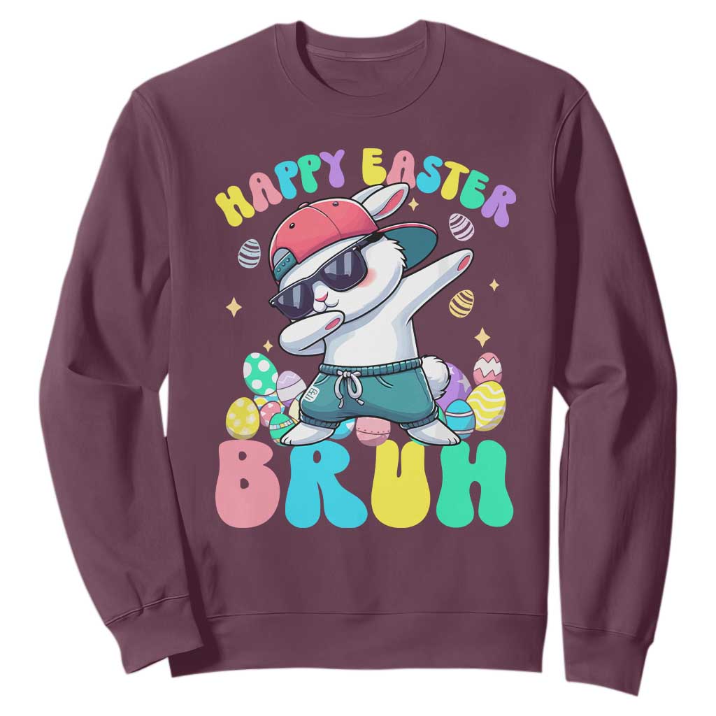 Bruh Easter Sweatshirt Funny Bunny Dab Rabbit Dance TS10 Maroon Print Your Wear