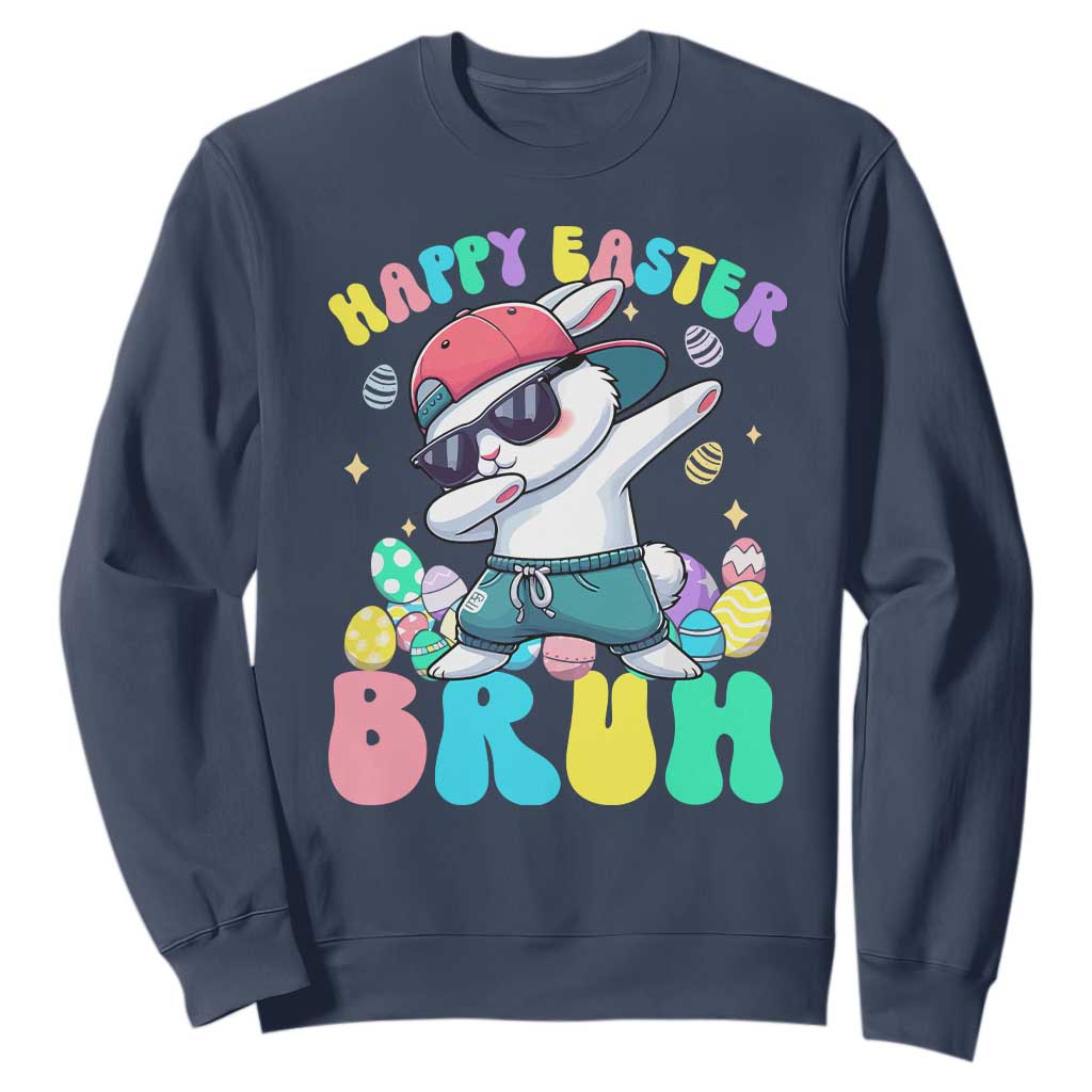 Bruh Easter Sweatshirt Funny Bunny Dab Rabbit Dance TS10 Navy Print Your Wear