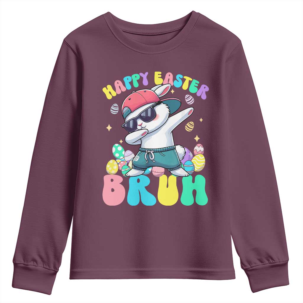 Bruh Easter Youth Sweatshirt Funny Bunny Dab Rabbit Dance TS10 Maroon Print Your Wear